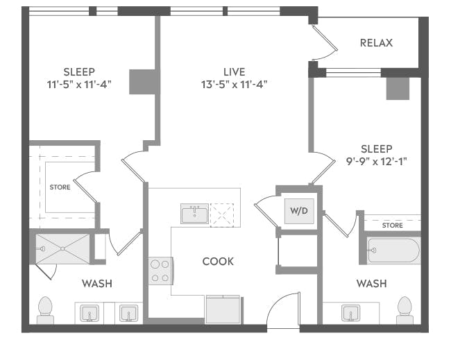 C3b floor plan, 2 Bedroom, 2 Bathroom at AMLI Golden Triangle apartments