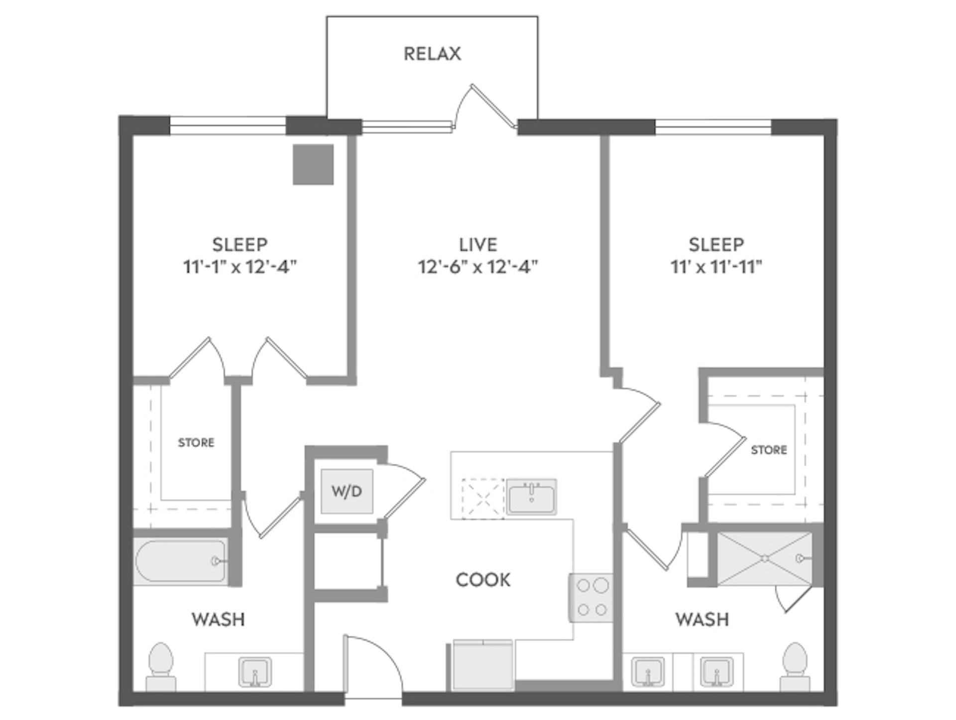 C4 floor plan, 2 Bedroom, 2 Bathroom at AMLI Golden Triangle apartments