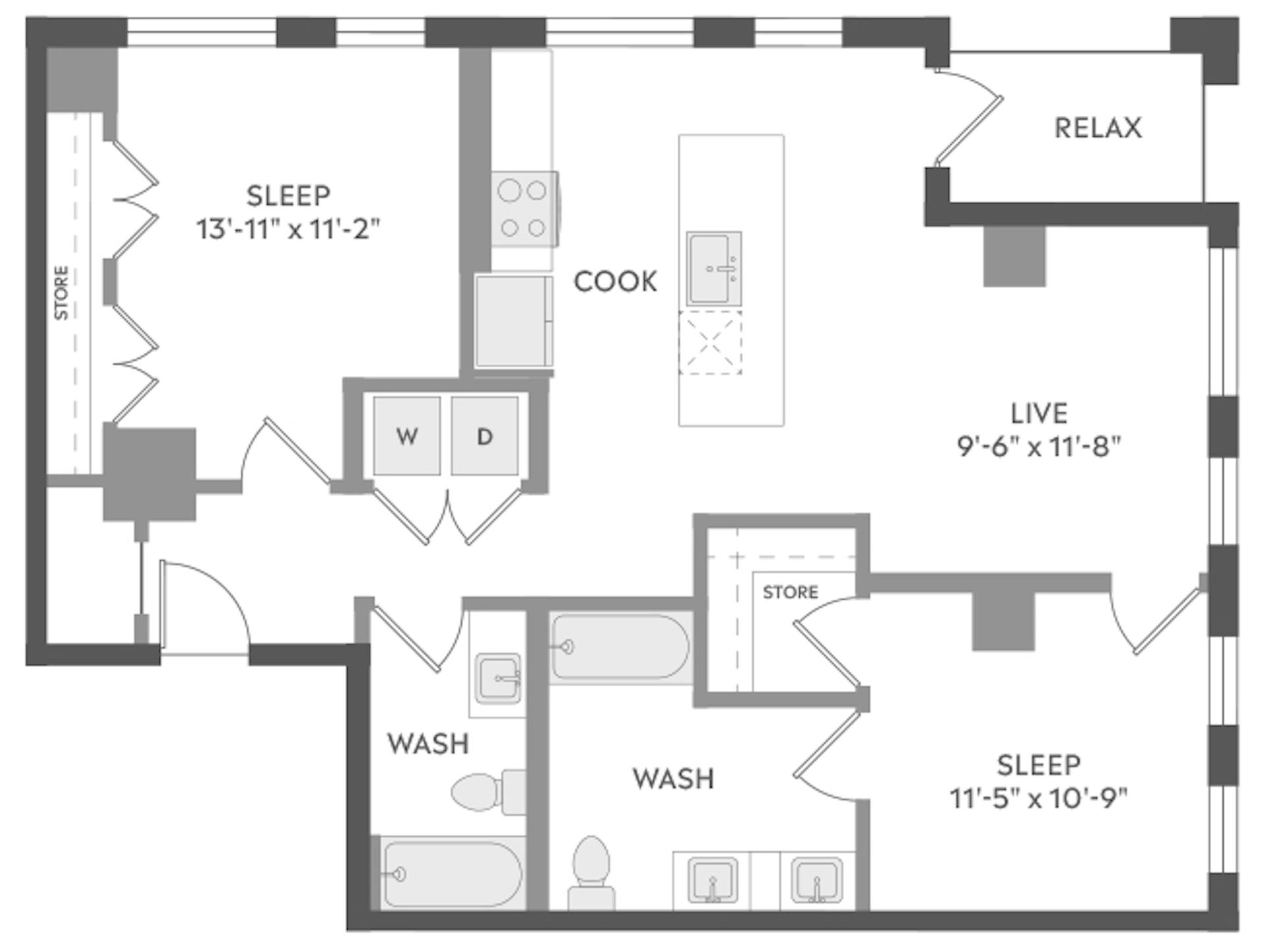 C4a floor plan, 2 Bedroom, 2 Bathroom at AMLI Golden Triangle apartments