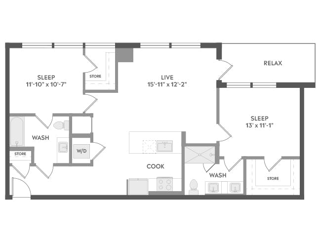 C4d floor plan, 2 Bedroom, 2 Bathroom at AMLI Golden Triangle apartments