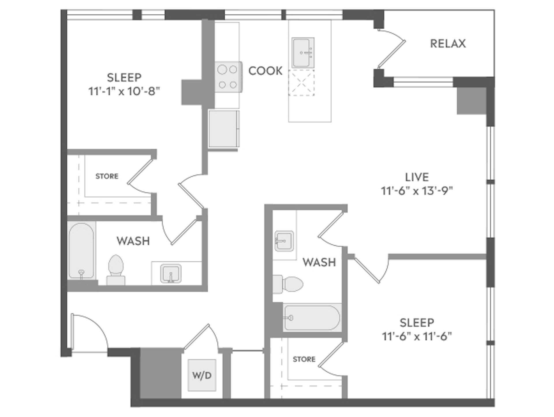 C4b floor plan, 2 Bedroom, 2 Bathroom at AMLI Golden Triangle apartments
