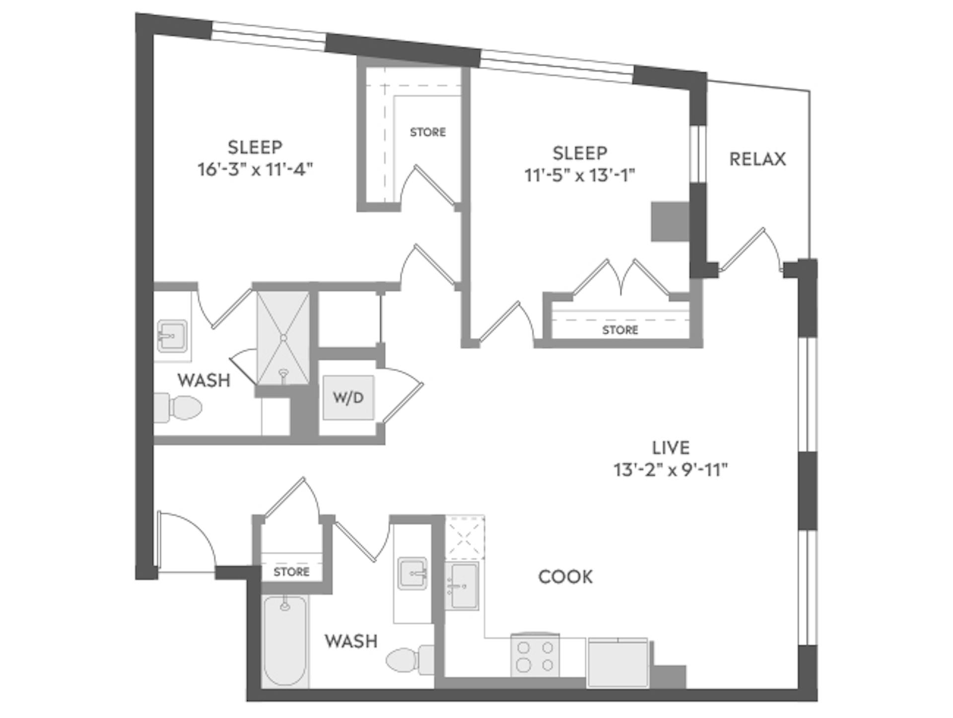 C4c floor plan, 2 Bedroom, 2 Bathroom at AMLI Golden Triangle apartments