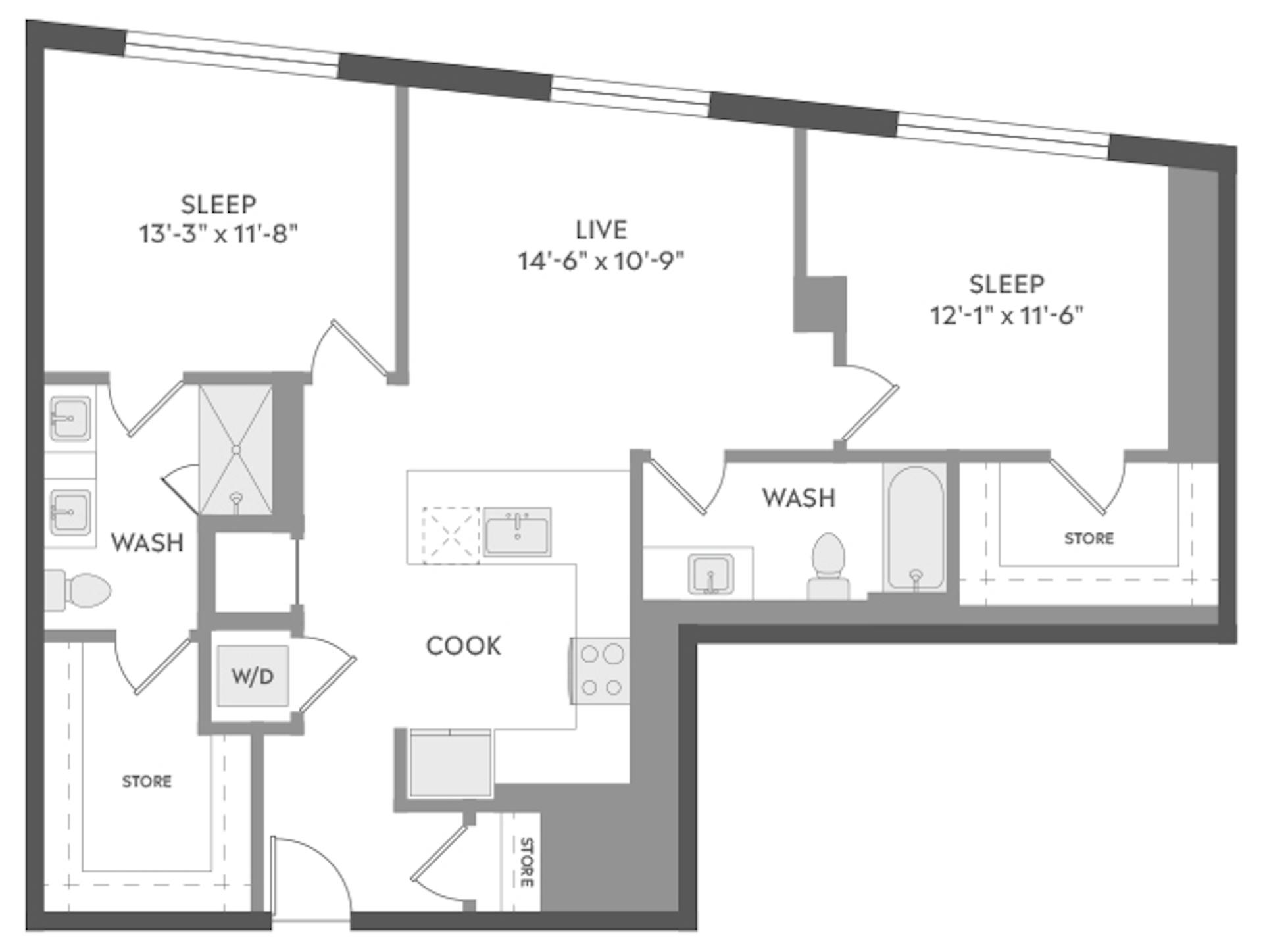 C5 floor plan, 2 Bedroom, 2 Bathroom at AMLI Golden Triangle apartments