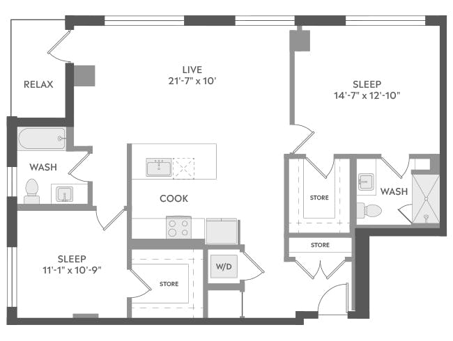 C5a floor plan, 2 Bedroom, 2 Bathroom at AMLI Golden Triangle apartments