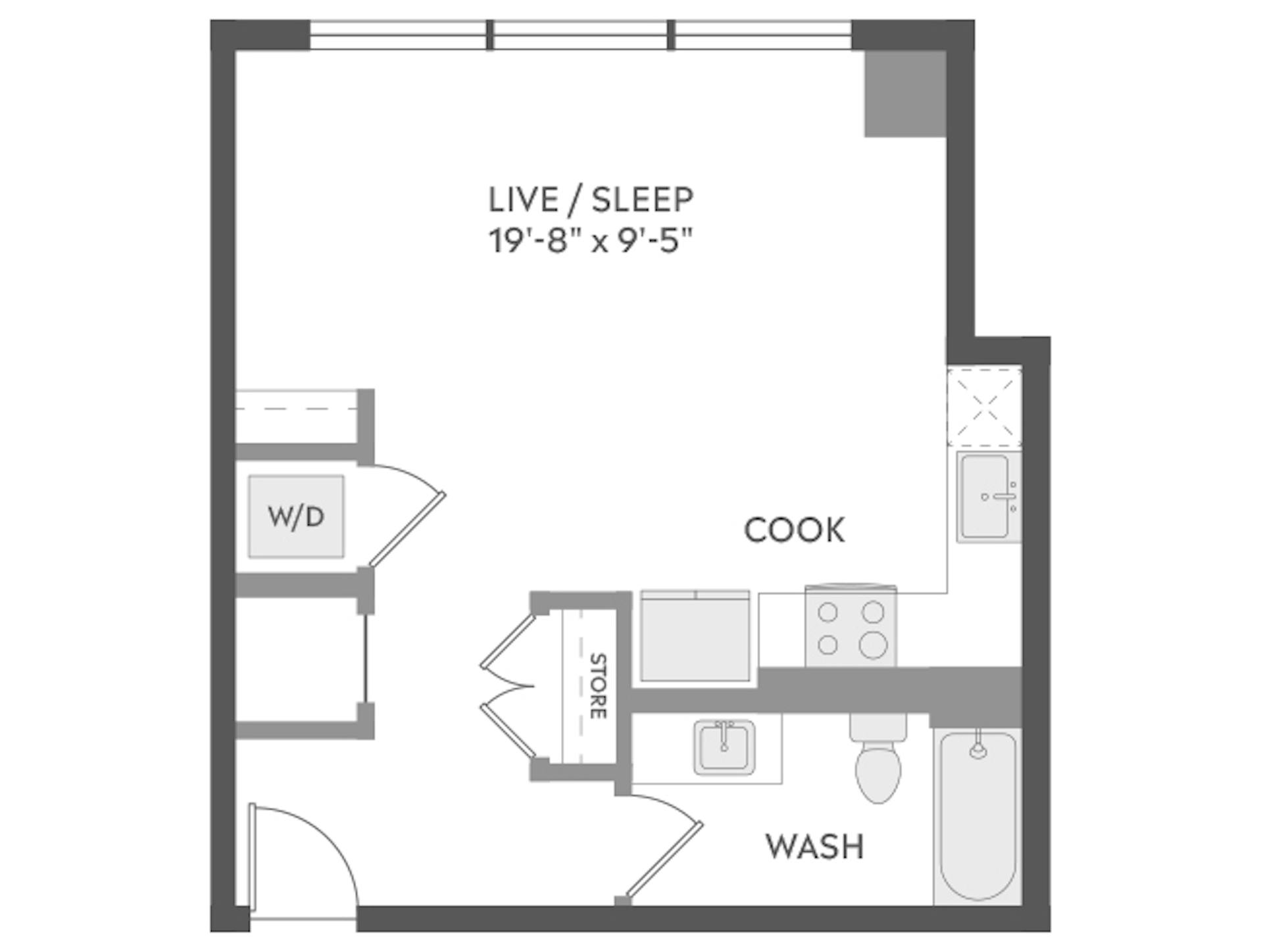 E1 floor plan, Studio, 1 Bathroom at AMLI Golden Triangle apartments