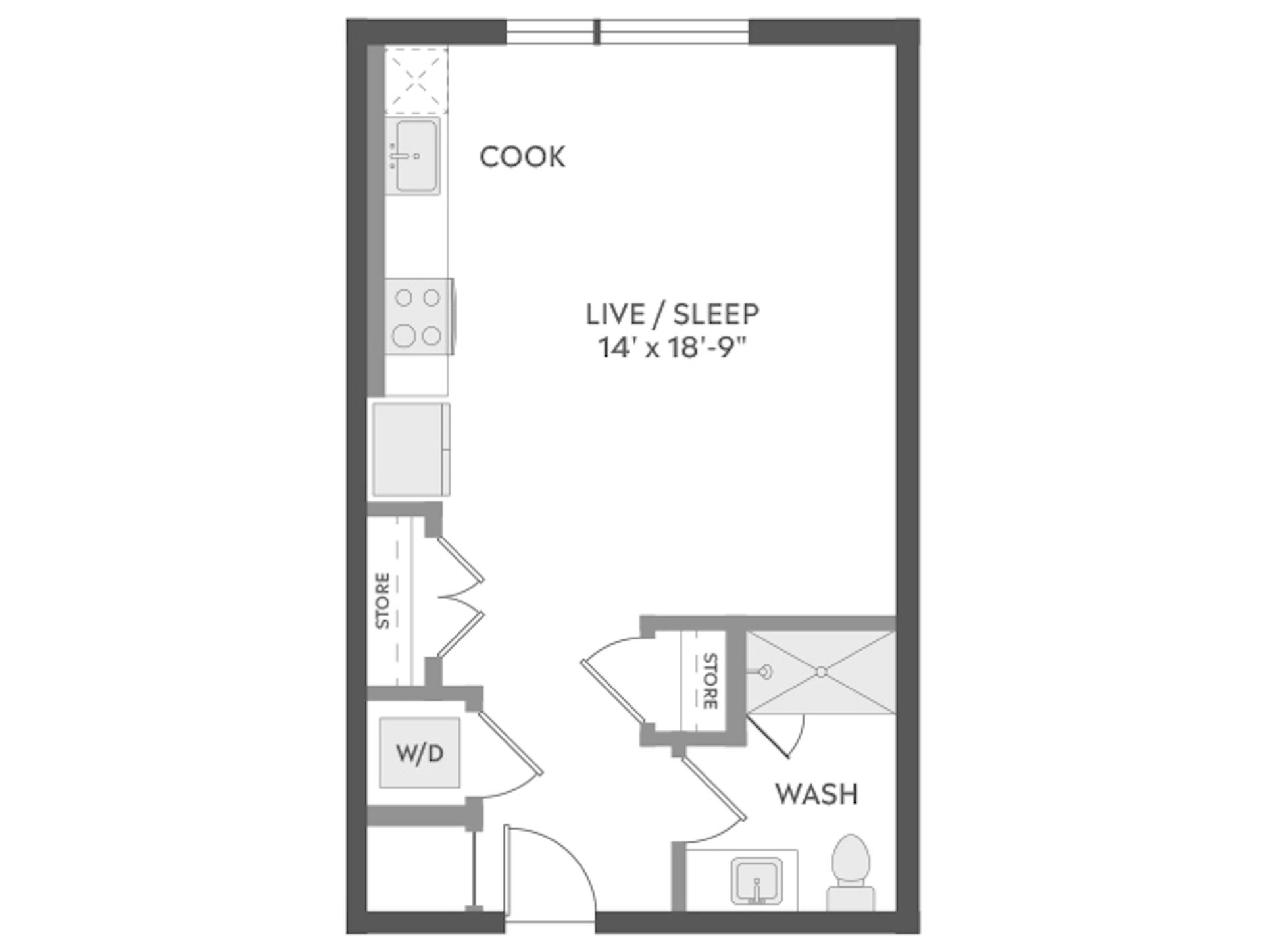 E1a floor plan, Studio, 1 Bathroom at AMLI Golden Triangle apartments