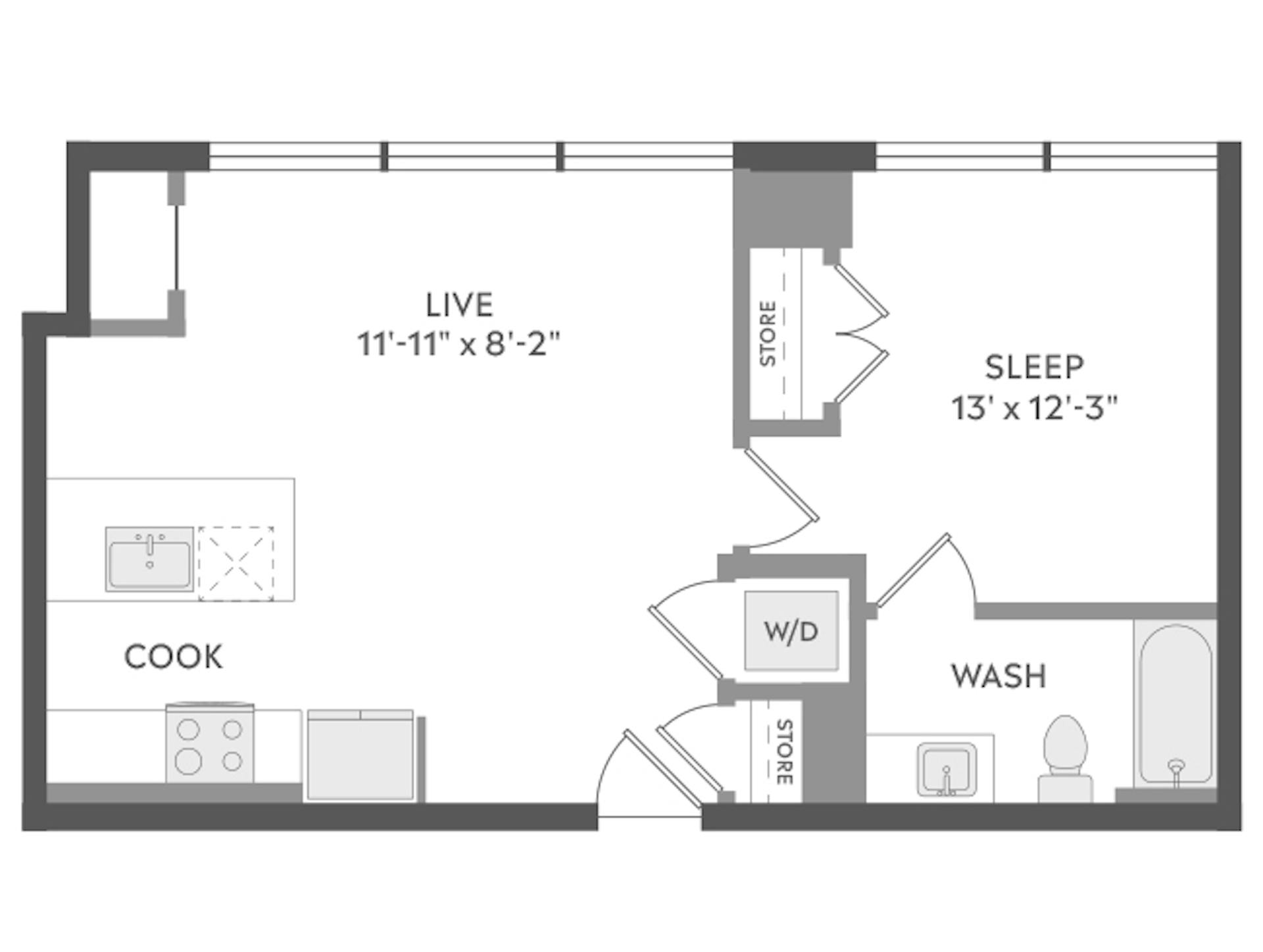 E2 floor plan, Studio, 1 Bathroom at AMLI Golden Triangle apartments