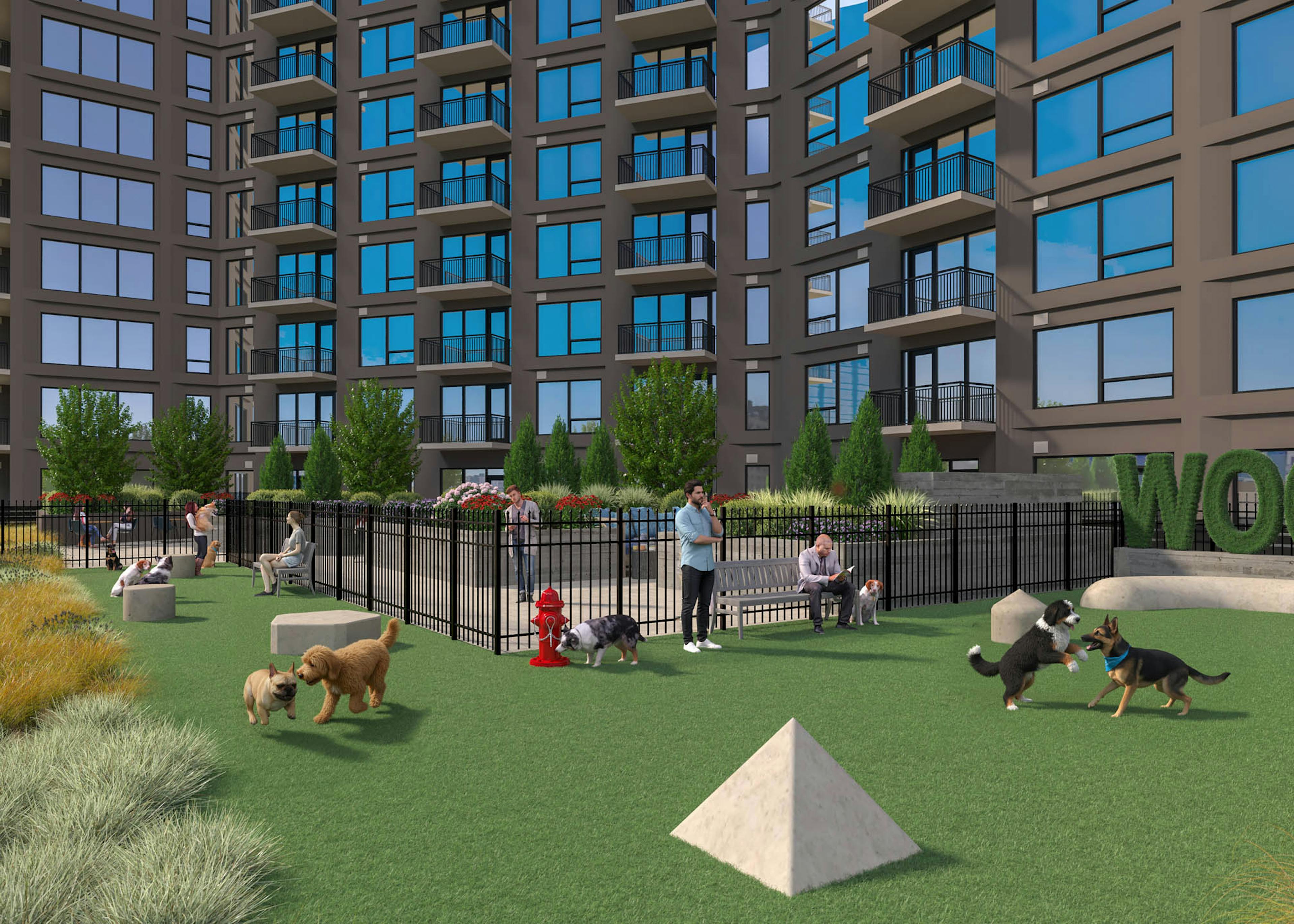 Exterior view of rooftop terrace with outdoor pool and lounge chairs and landscaped plants at AMLI Golden Triangle.