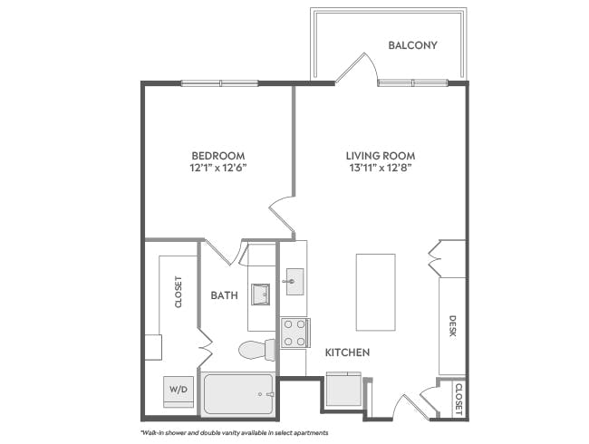 A3 floor plan, 1 Bedroom, 1 Bathroom at AMLI Lakeline apartments