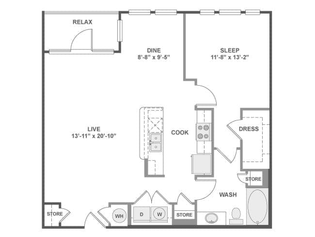 A5a floor plan, 1 Bedroom, 1 Bathroom at AMLI Campion Trail apartments
