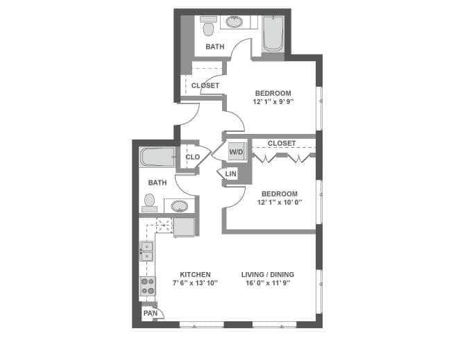 C2c floor plan, 2 Bedroom, 2 Bathroom at AMLI South Lake Union apartments