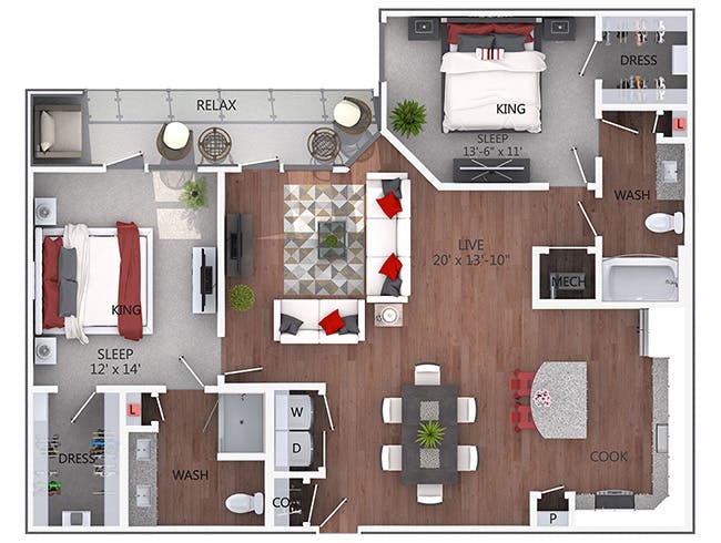 C6 floor plan, 2 Bedroom, 2 Bathroom at AMLI Denargo Market apartments