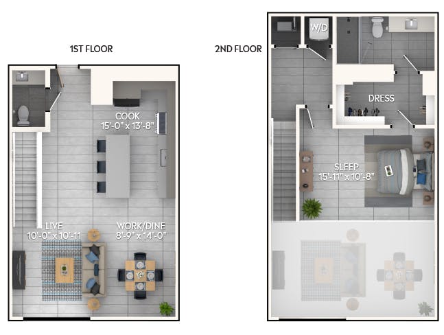 A7dL floor plan, 1 Bedroom, 1.5 Bathroom, Loft at AMLI Wynwood apartments