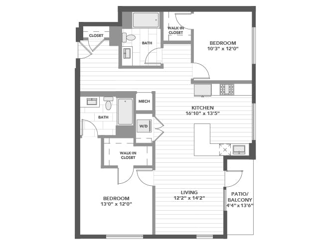 C6c floor plan, 2 Bedroom, 2 Bathroom at AMLI Old Pasadena apartments