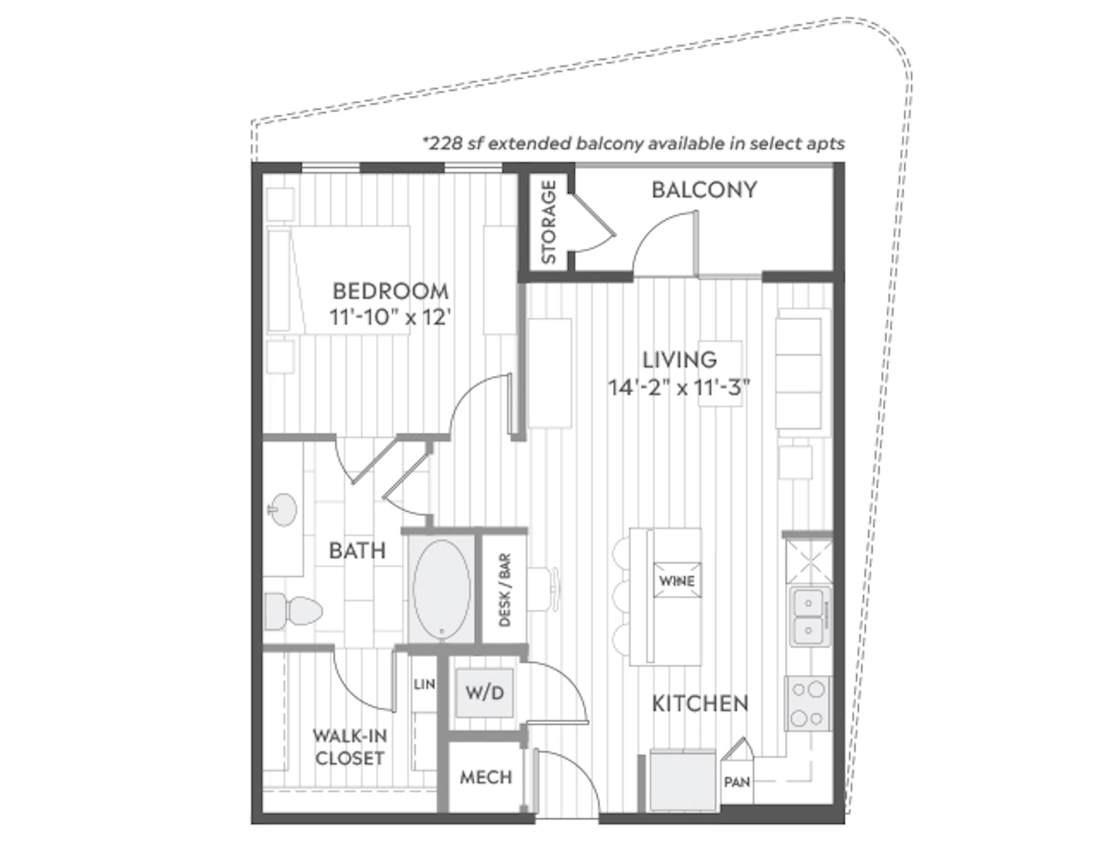 A3a floor plan, 1 Bedroom, 1 Bathroom at AMLI Branch Park apartments