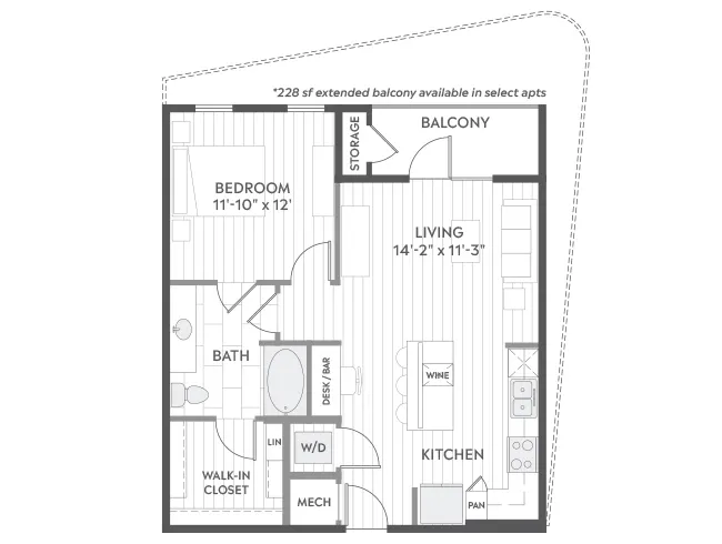 AMLI Branch Park A3a 1 bedroom floor plan image - Austin, TX