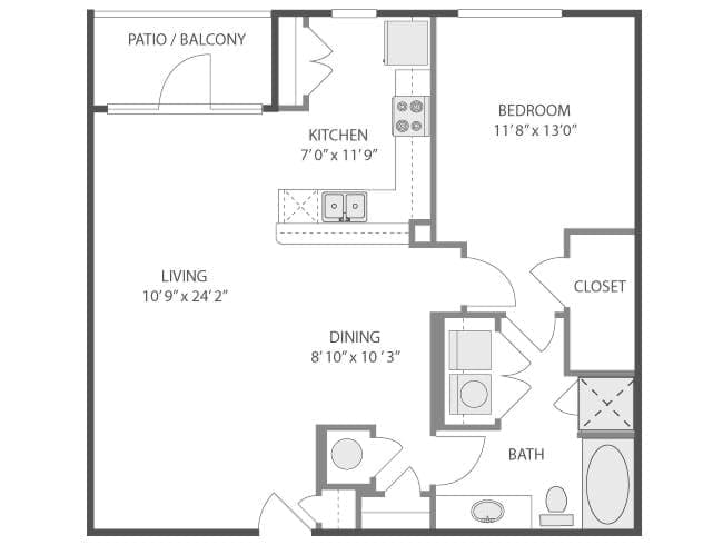 A5 floor plan, 1 Bedroom, 1 Bathroom at AMLI Quadrangle apartments