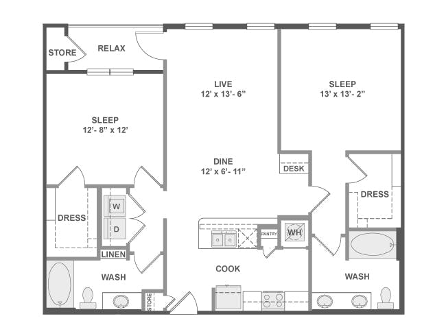 C5 floor plan, 2 Bedroom, 2 Bathroom at AMLI on Aldrich apartments