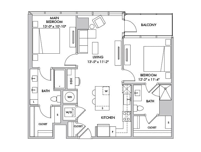 C4 floor plan, 2 Bedroom, 2 Bathroom at AMLI Fountain Place apartments