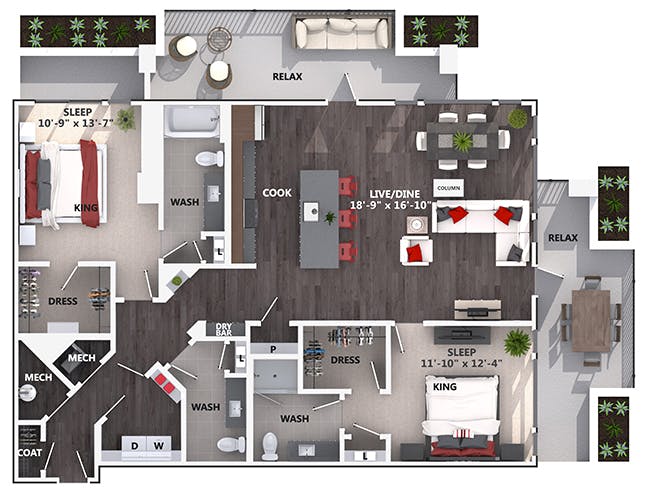 C8 floor plan, 2 Bedroom, 2 Bathroom at AMLI Riverfront Green apartments
