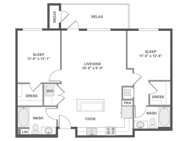 C4d floor plan, 2 Bedroom, 2 Bathroom at AMLI Uptown Orange apartments