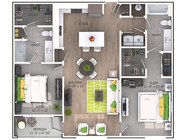 Edgewood floor plan, 2 Bedroom, 2 Bathroom at AMLI Piedmont Heights apartments