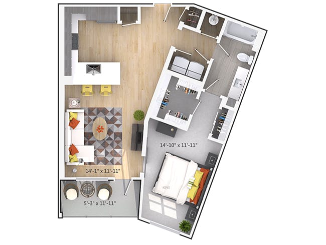 Arden floor plan, 1 Bedroom, 1 Bathroom at AMLI Buckhead apartments
