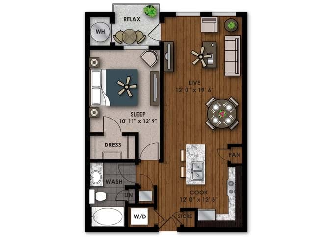 A350 floor plan, 1 Bedroom, 1 Bathroom at AMLI Riverfront Park apartments
