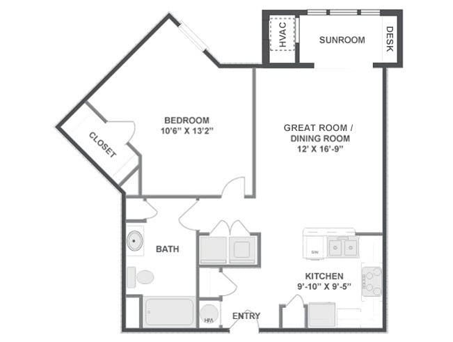 Baytree SR floor plan, 1 Bedroom, 1 Bathroom, Sunroom at AMLI at Seven Bridges apartments