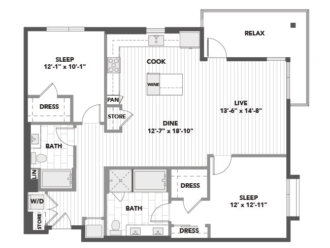 C7 floor plan, 2 Bedroom, 2 Bathroom at AMLI Marina Del Rey apartments