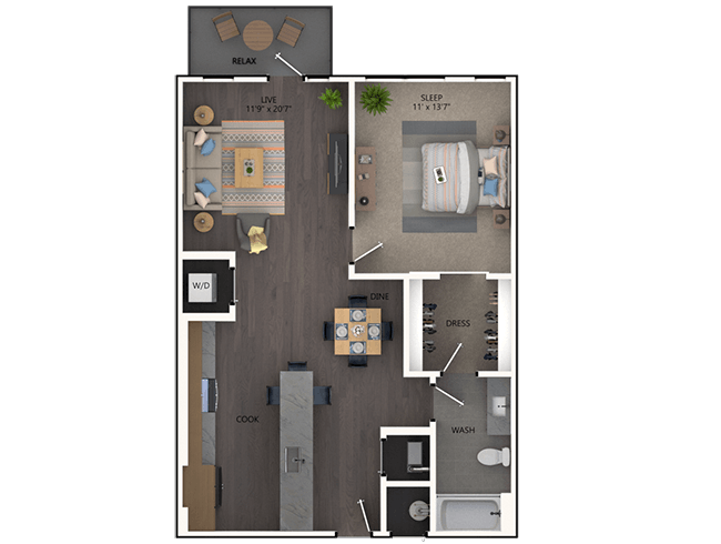 A3a floor plan, 1 Bedroom, 1 Bathroom at AMLI Broadway Park apartments