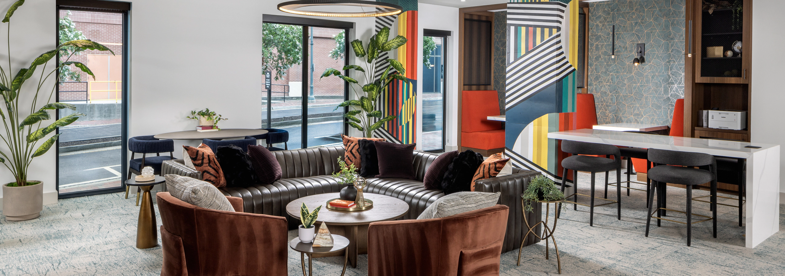 Coworking lounge with private conference rooms