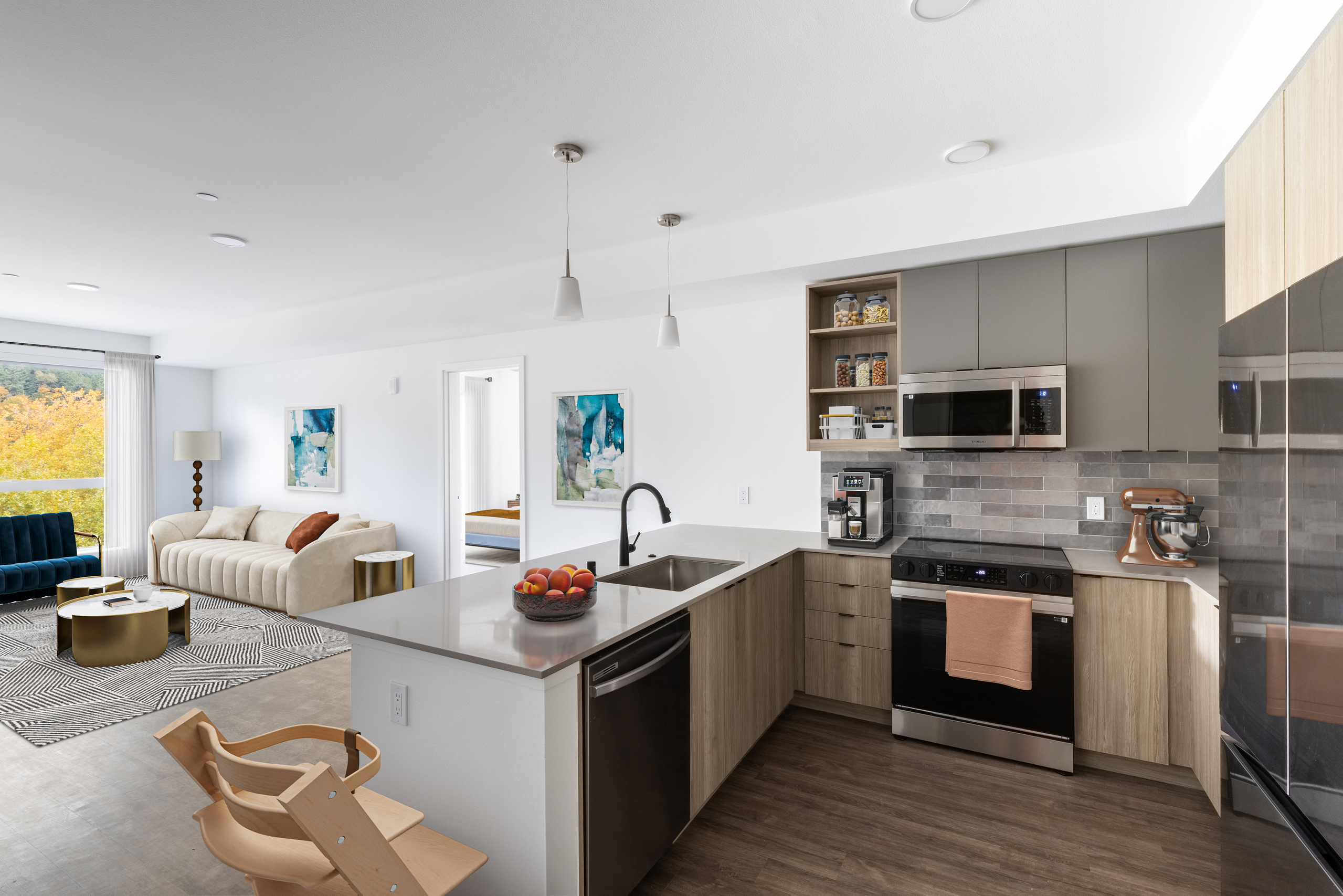 AMLI Redmond Way kitchen and living room 
