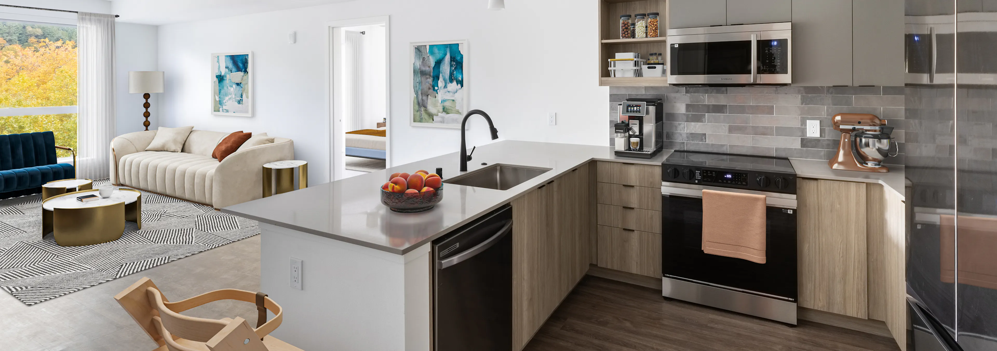 AMLI Redmond Way kitchen and living room 