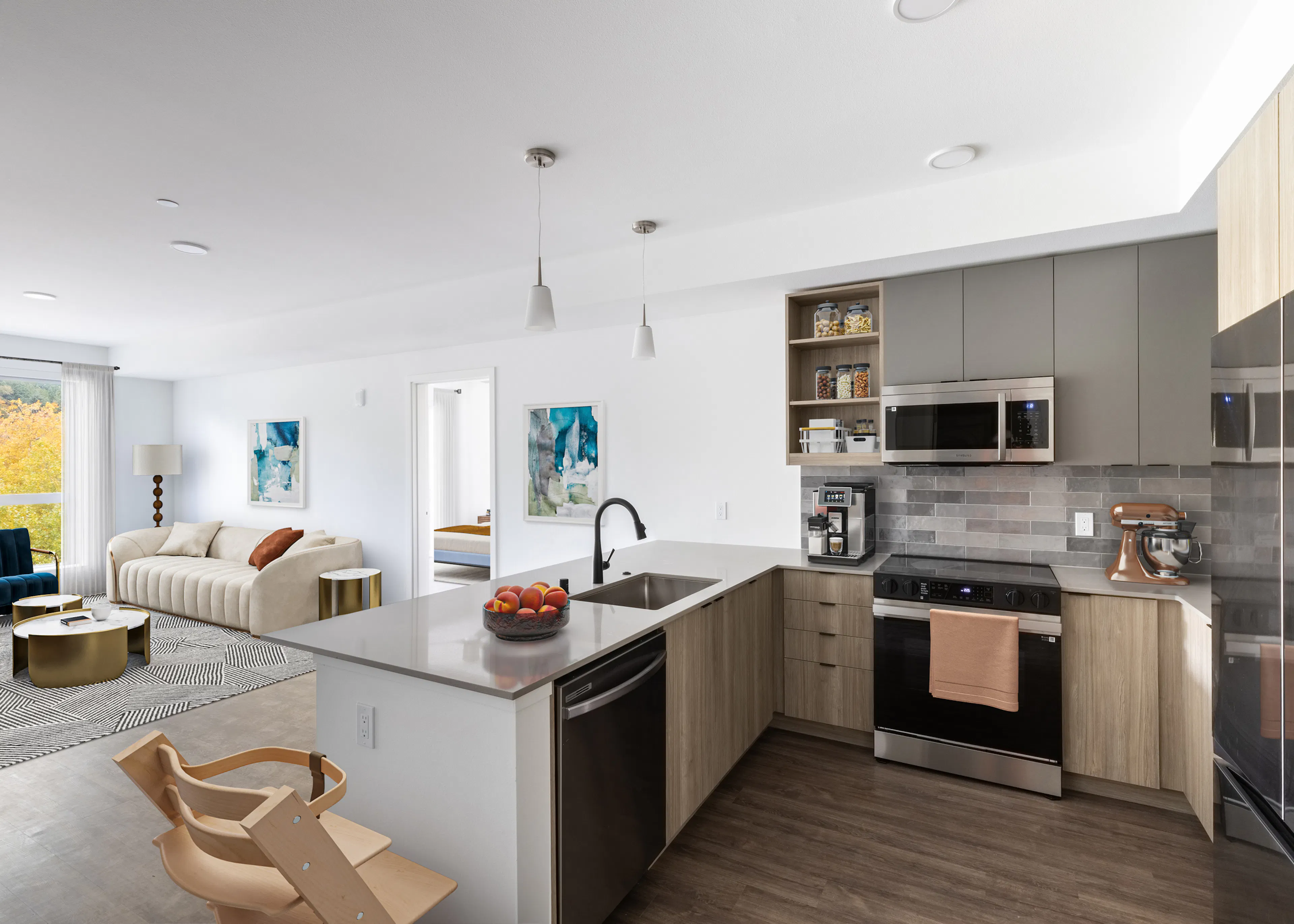 AMLI Redmond Way kitchen and living room 