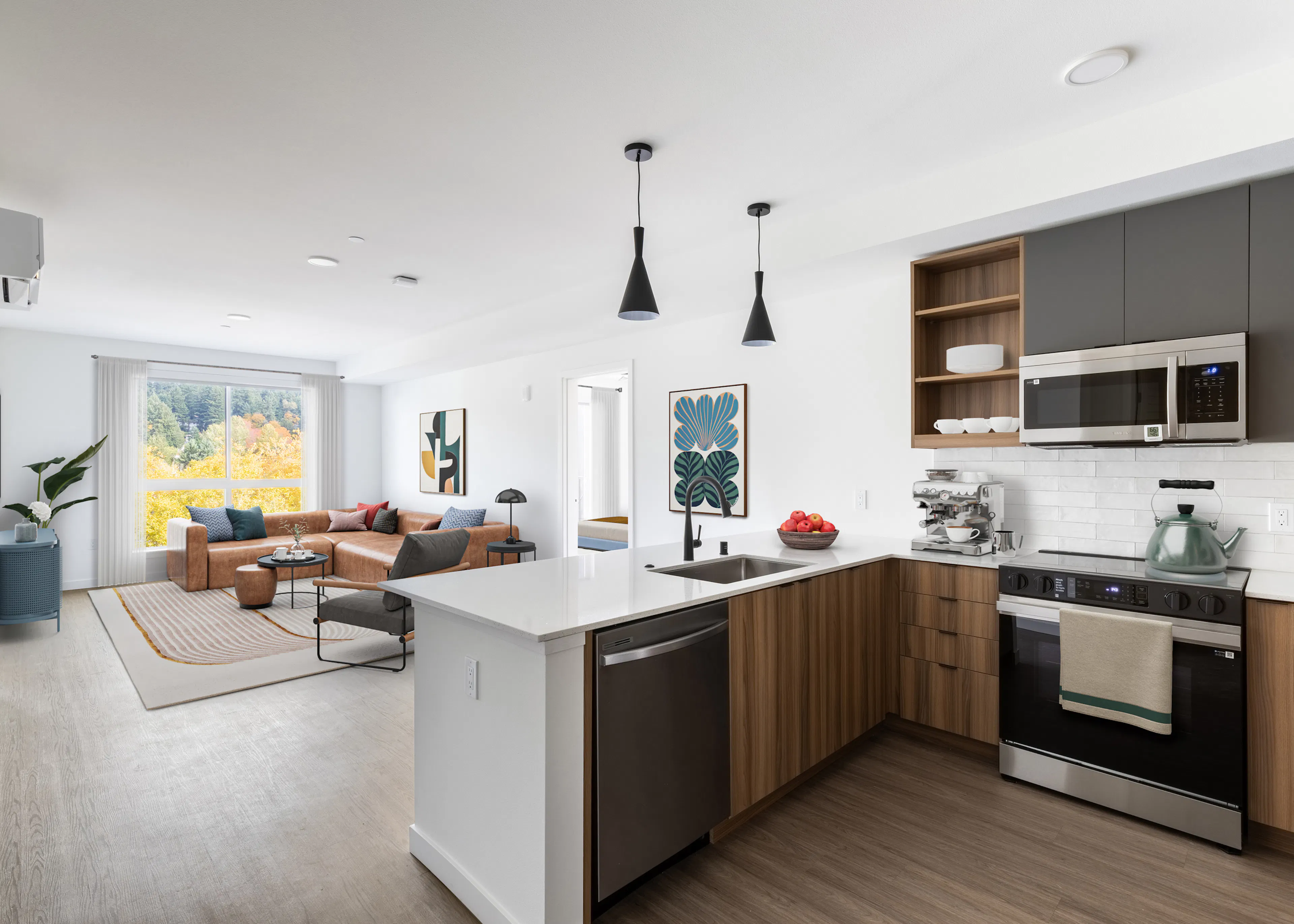 AMLI Redmond Way kitchen and living room 