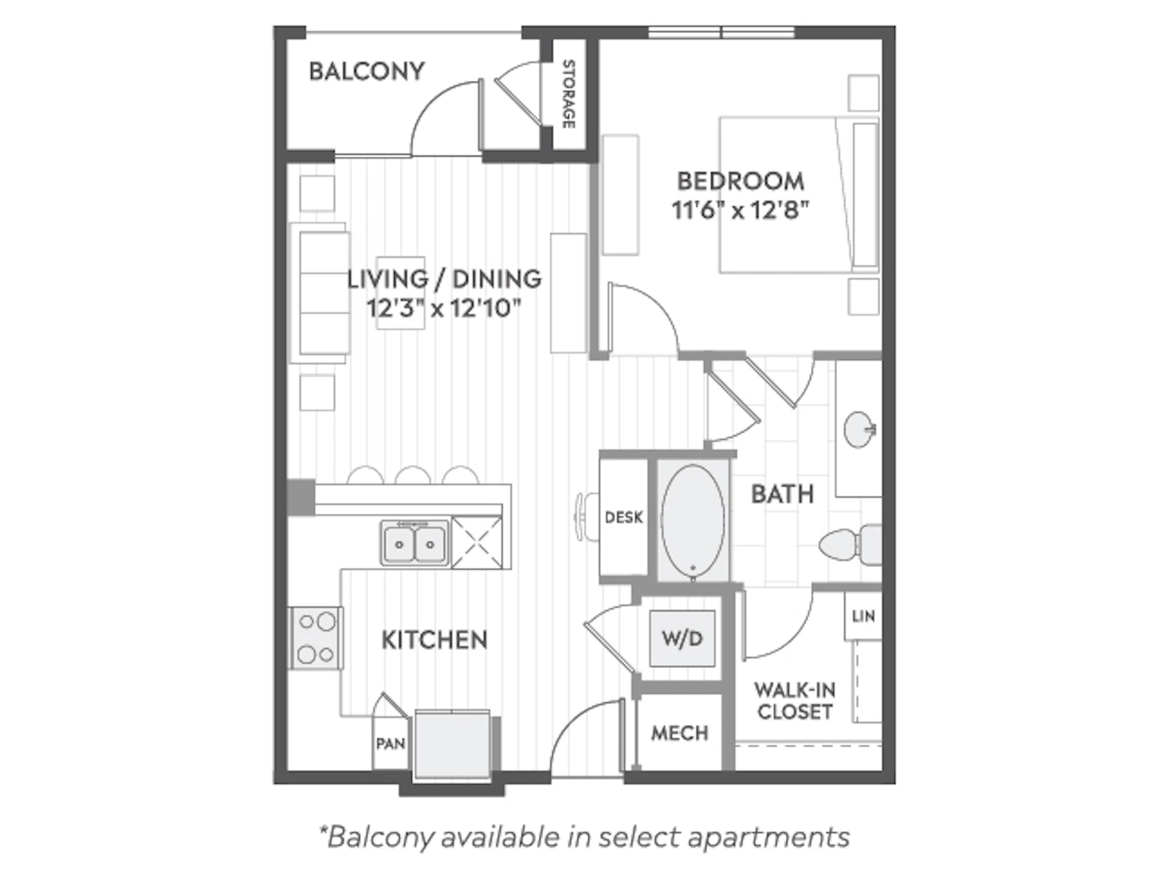 A2 floor plan, 1 Bedroom, 1 Bathroom at AMLI North Park apartments