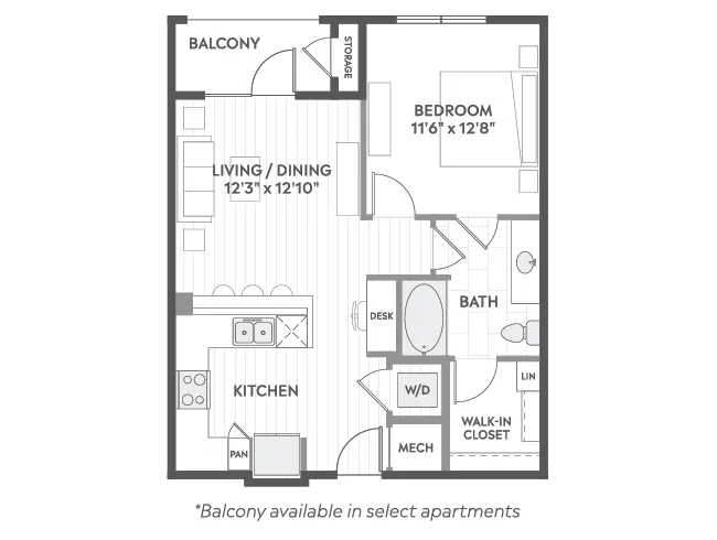 A2 floor plan, 1 Bedroom, 1 Bathroom at AMLI North Park apartments