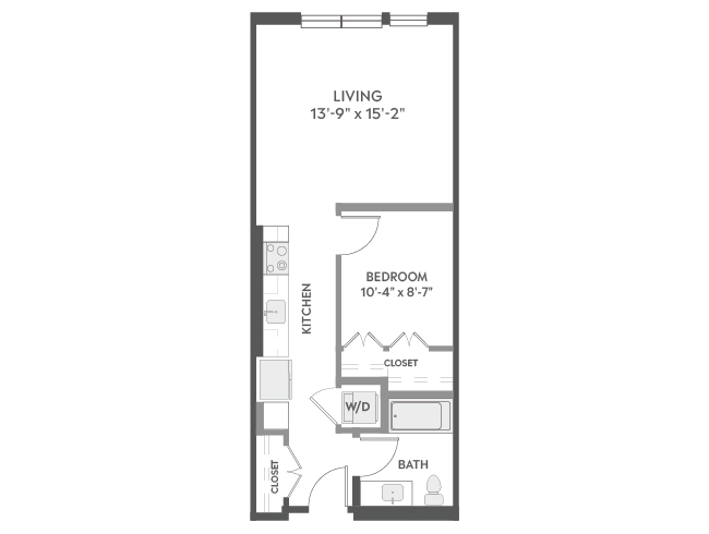 AMLI Redmond Way A2a one-bedroom floor plan image - Redmond, WA
