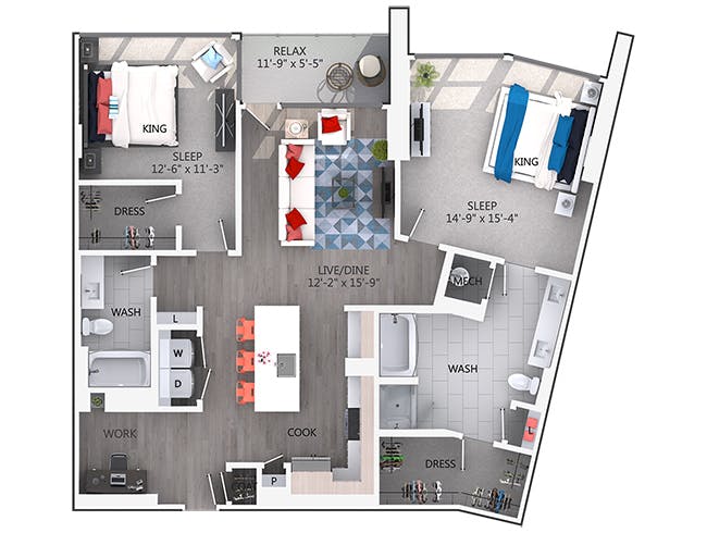 C7D floor plan, 2 Bedroom, 2 Bathroom, Office at AMLI Arts Center apartments