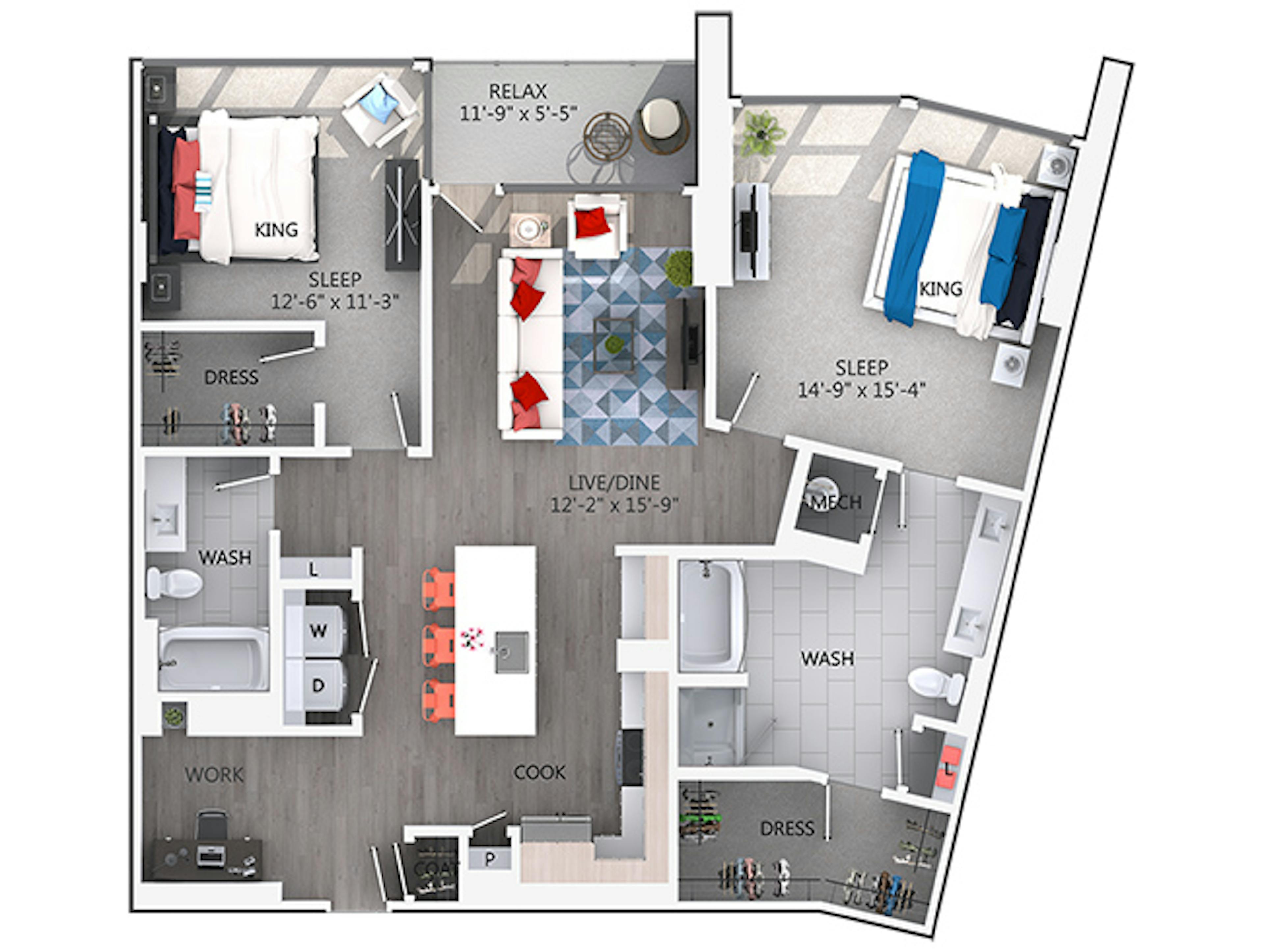 C7D floor plan, 2 Bedroom, 2 Bathroom, Office at AMLI Arts Center apartments