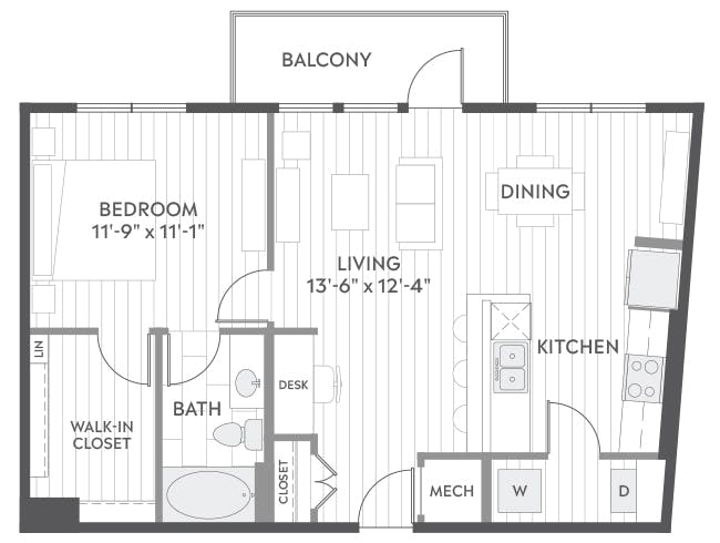 A4 floor plan, 1 Bedroom, 1 Bathroom at AMLI Branch Park apartments