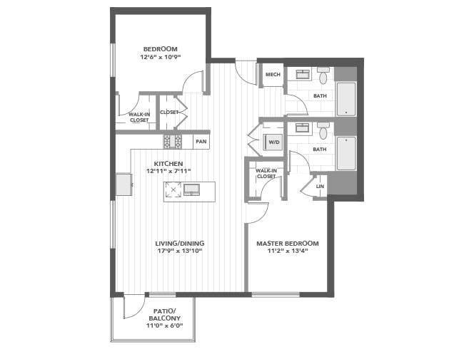 C5e floor plan, 2 Bedroom, 2 Bathroom at AMLI Old Pasadena apartments