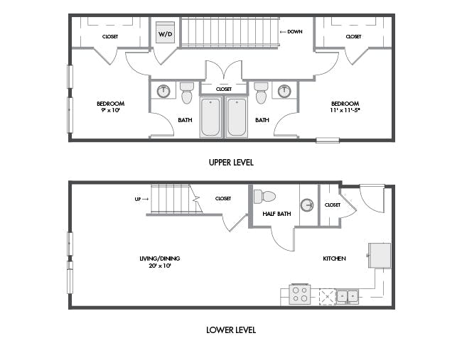 C7T floor plan, 2 Bedroom, 2.5 Bathroom, Townhome at AMLI Spring District apartments