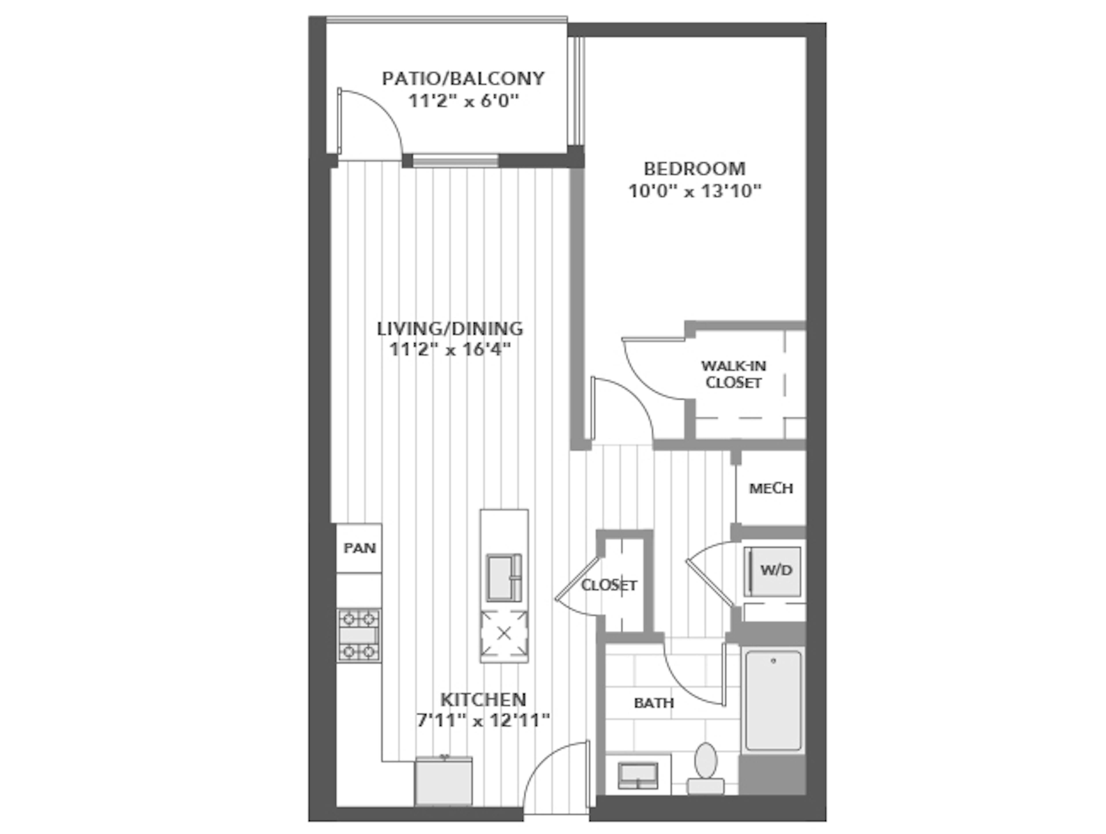 A3b floor plan, 1 Bedroom, 1 Bathroom at AMLI Old Pasadena apartments