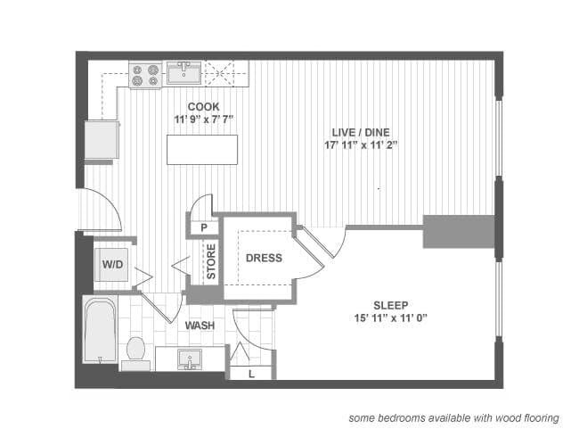 A360 floor plan, 1 Bedroom, 1 Bathroom at AMLI Lofts apartments