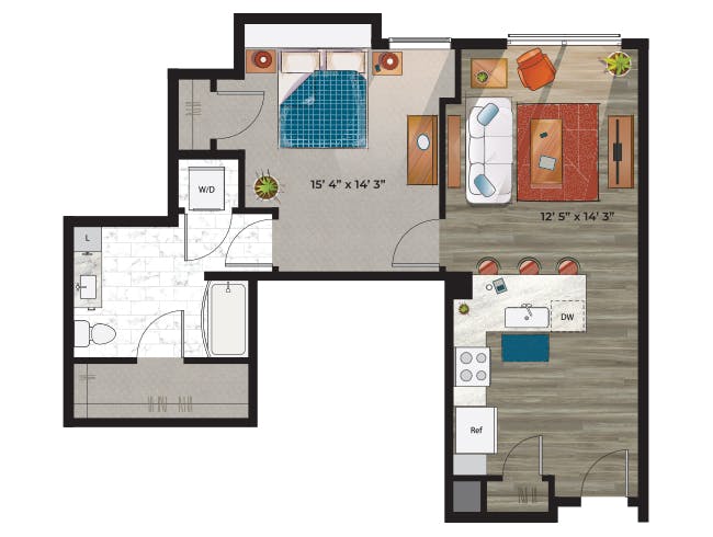 A4 floor plan, 1 Bedroom, 1 Bathroom at AMLI at Uptown apartments