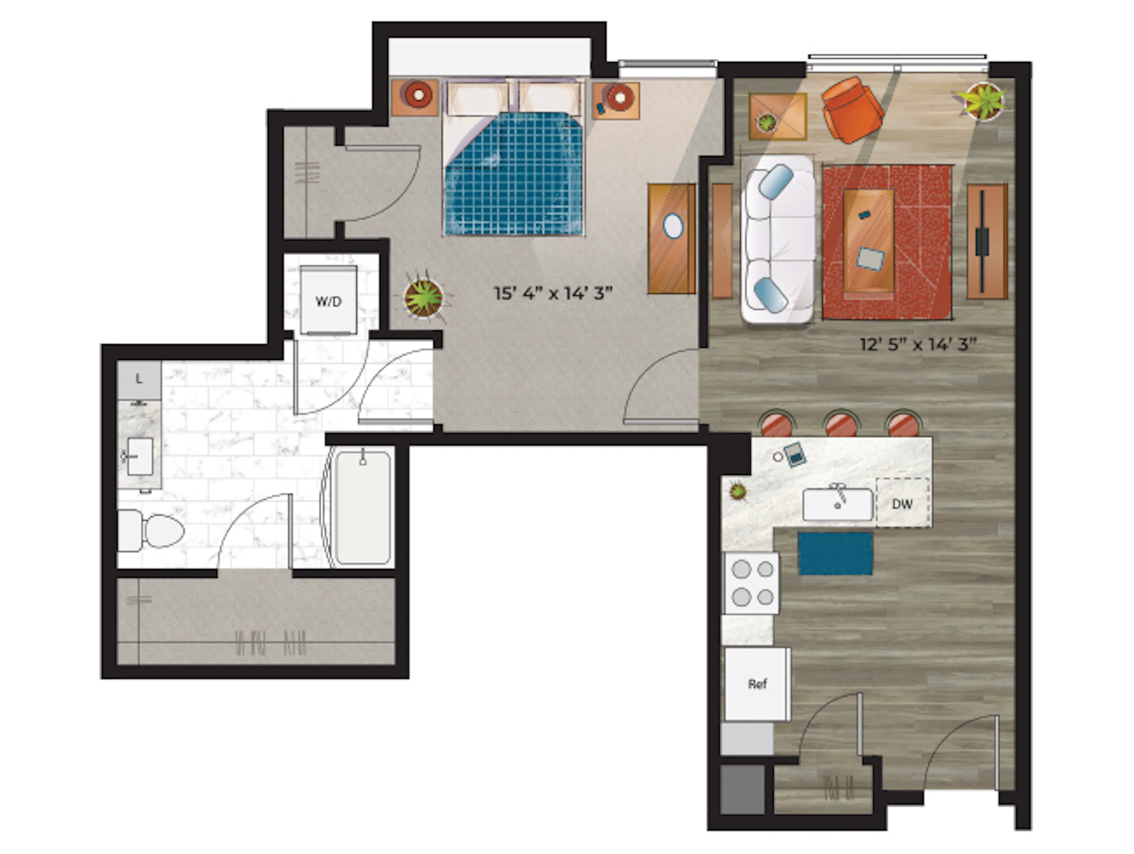 A4 floor plan, 1 Bedroom, 1 Bathroom at AMLI at Uptown apartments