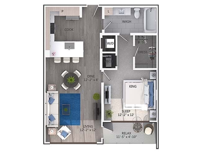 A4 floor plan, 1 Bedroom, 1 Bathroom at AMLI 3464 apartments