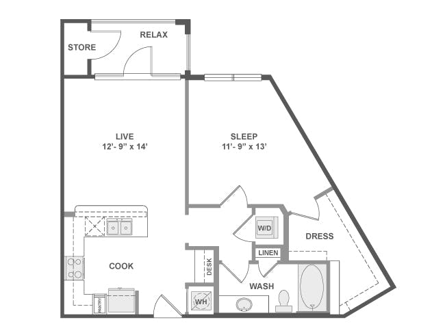 A3 floor plan, 1 Bedroom, 1 Bathroom at AMLI on Aldrich apartments